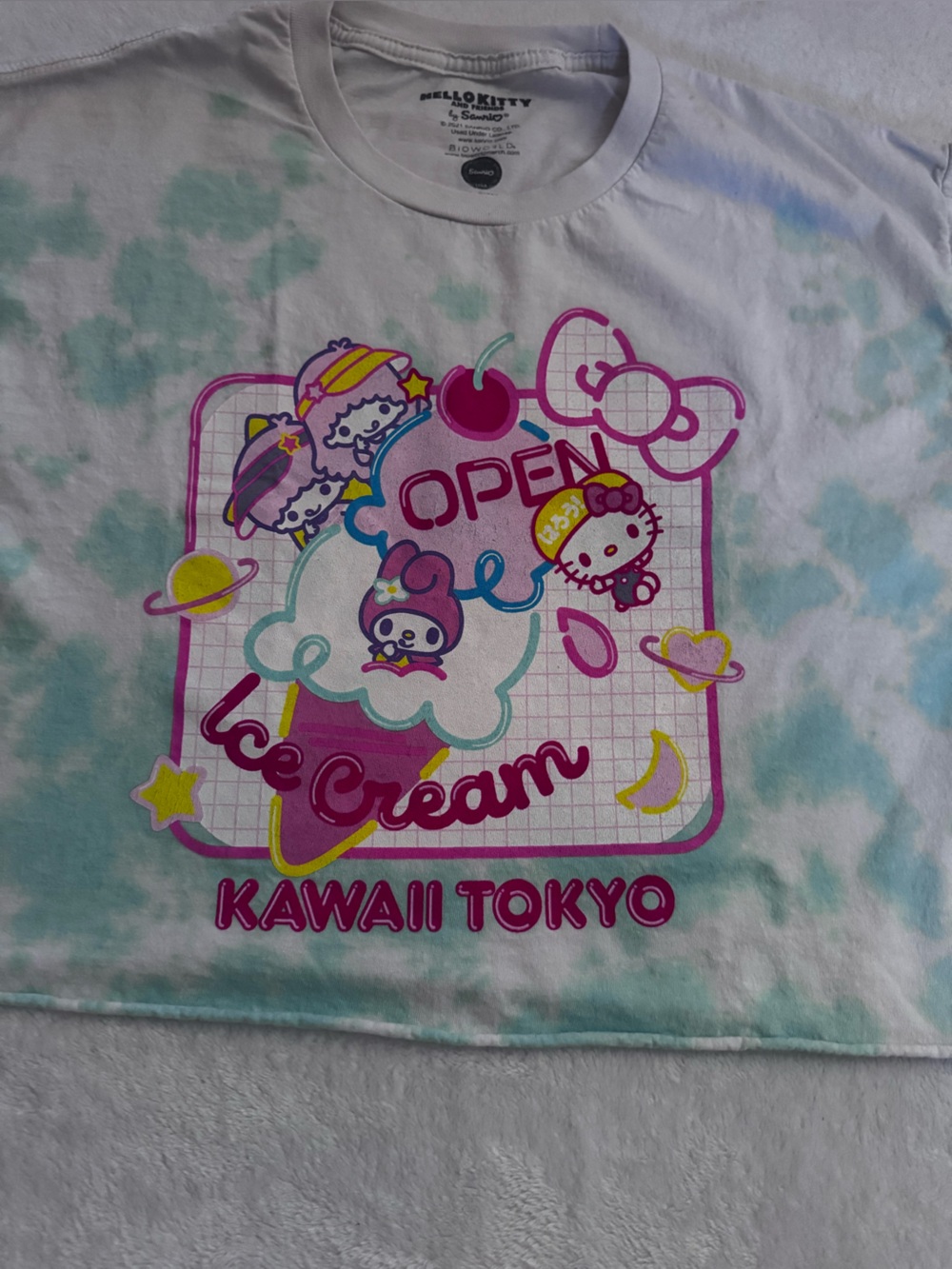 Sanrio Hello Kitty Kawaii Tokyo Tie-Dye Ice Cream Tee - White, Mint & Pink